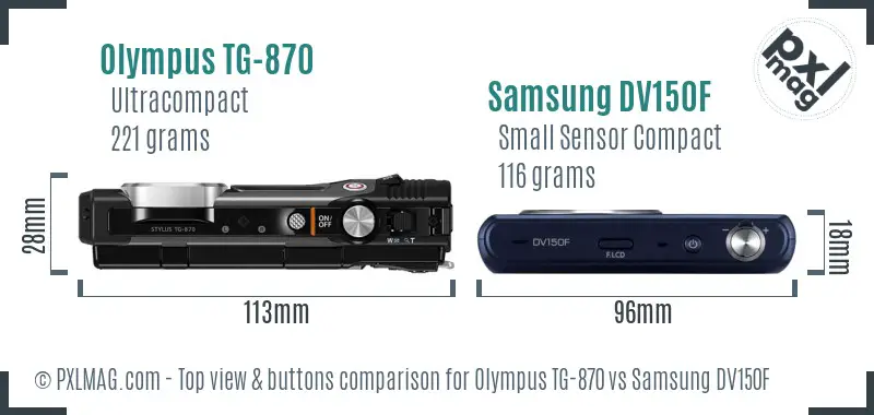 Olympus TG-870 vs Samsung DV150F top view buttons comparison
