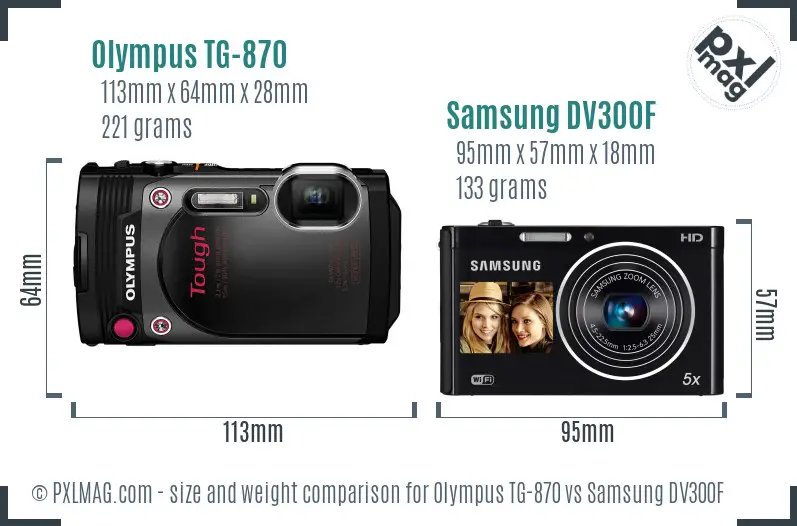 Olympus TG-870 vs Samsung DV300F size comparison