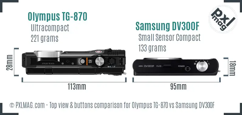 Olympus TG-870 vs Samsung DV300F top view buttons comparison