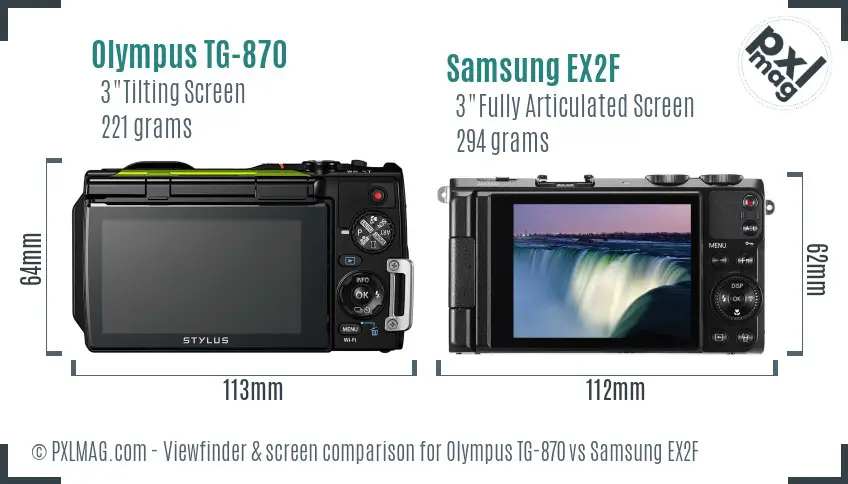 Olympus TG-870 vs Samsung EX2F Screen and Viewfinder comparison Olympus TG-870 vs Samsung EX2F Screen and Viewfinder comparison