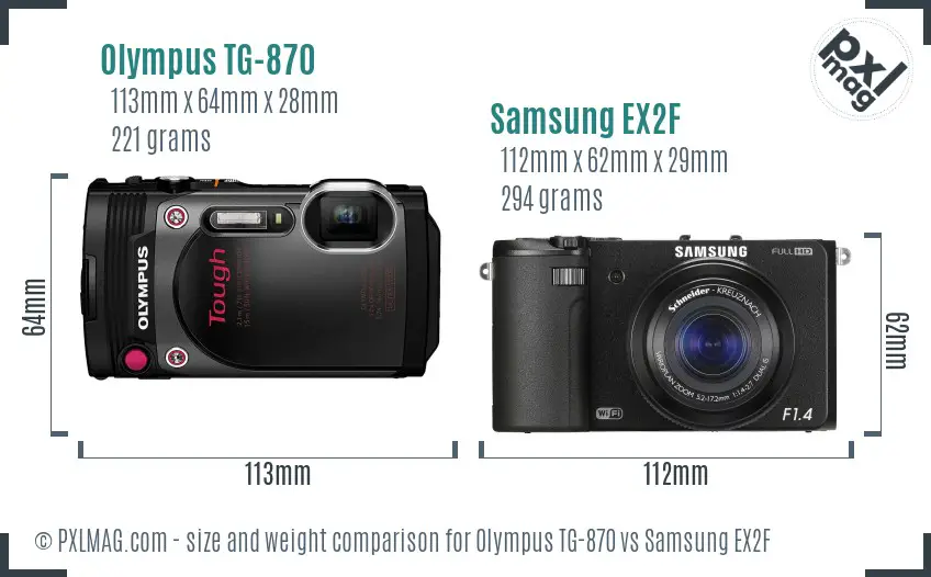 Olympus TG-870 vs Samsung EX2F size comparison Olympus TG-870 vs Samsung EX2F size comparison