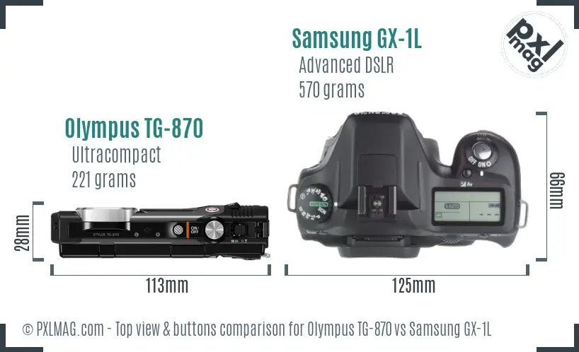 Olympus TG-870 vs Samsung GX-1L top view buttons comparison