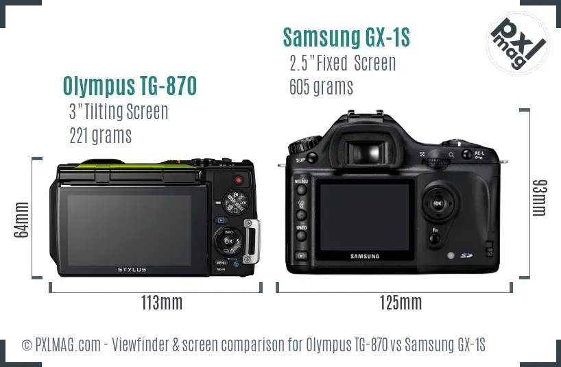 Olympus TG-870 vs Samsung GX-1S Screen and Viewfinder comparison