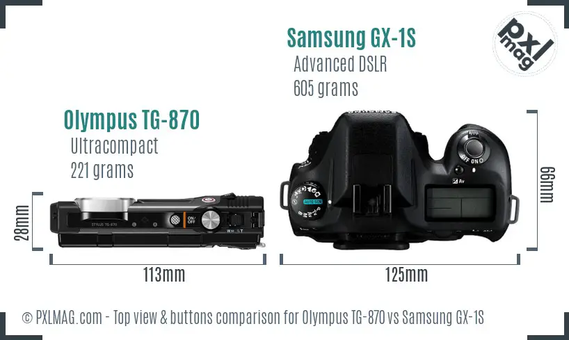 Olympus TG-870 vs Samsung GX-1S top view buttons comparison