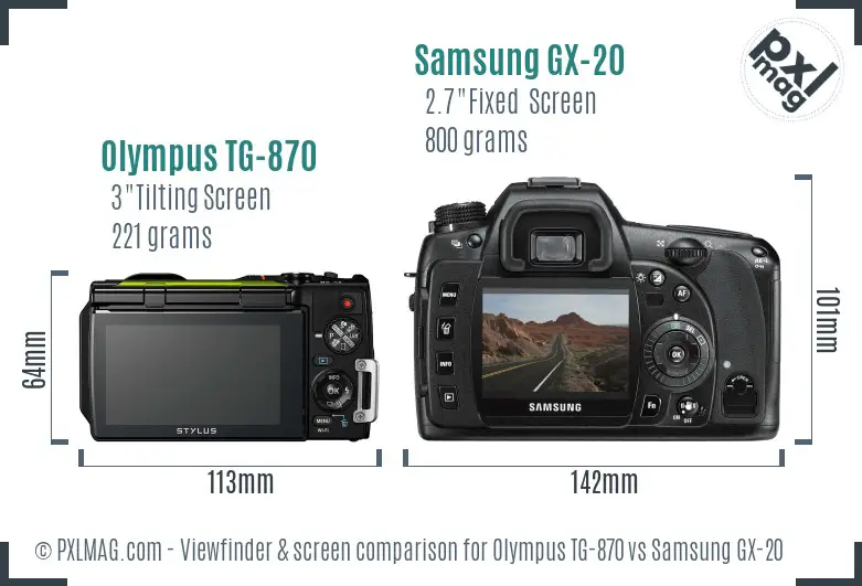 Olympus TG-870 vs Samsung GX-20 Screen and Viewfinder comparison