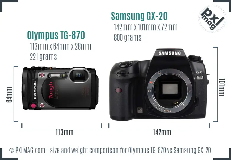 Olympus TG-870 vs Samsung GX-20 size comparison