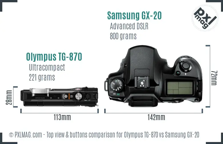 Olympus TG-870 vs Samsung GX-20 top view buttons comparison