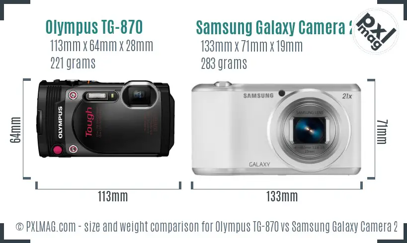 Olympus TG-870 vs Samsung Galaxy Camera 2 size comparison