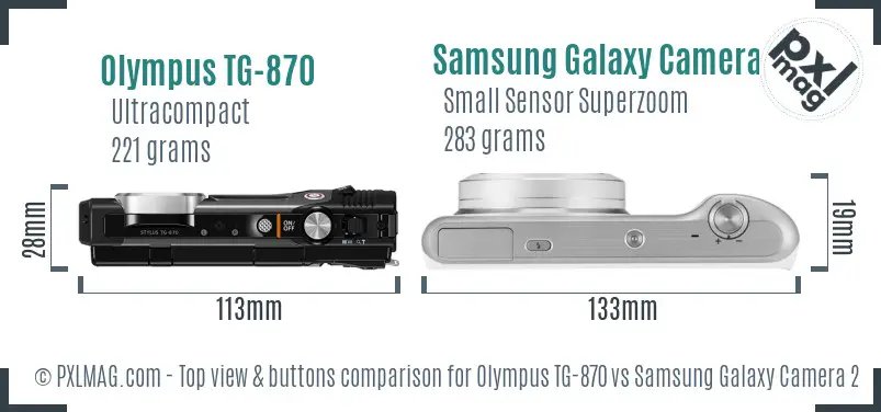 Olympus TG-870 vs Samsung Galaxy Camera 2 top view buttons comparison