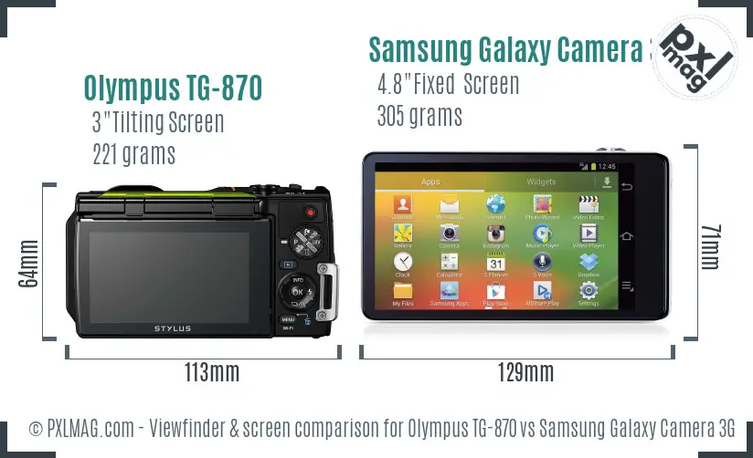Olympus TG-870 vs Samsung Galaxy Camera 3G Screen and Viewfinder comparison