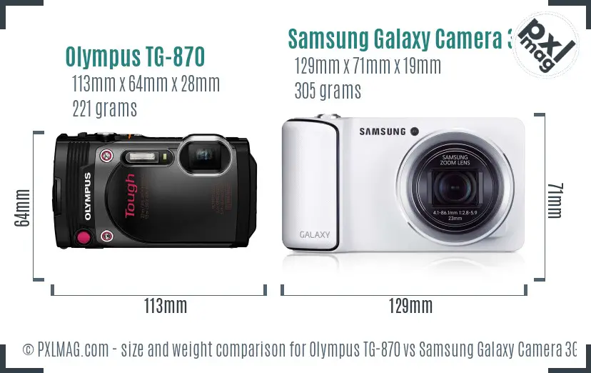 Olympus TG-870 vs Samsung Galaxy Camera 3G size comparison