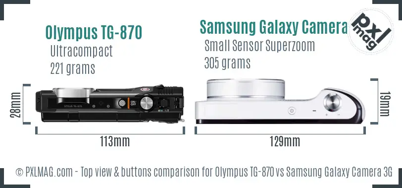 Olympus TG-870 vs Samsung Galaxy Camera 3G top view buttons comparison