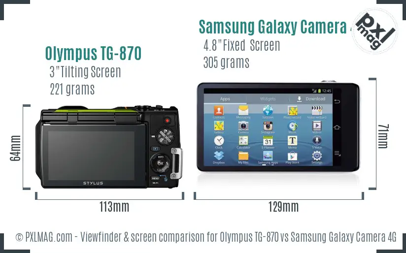 Olympus TG-870 vs Samsung Galaxy Camera 4G Screen and Viewfinder comparison