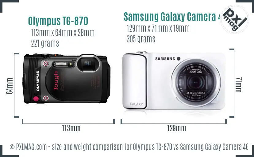 Olympus TG-870 vs Samsung Galaxy Camera 4G size comparison