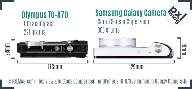 Olympus TG-870 vs Samsung Galaxy Camera 4G top view buttons comparison