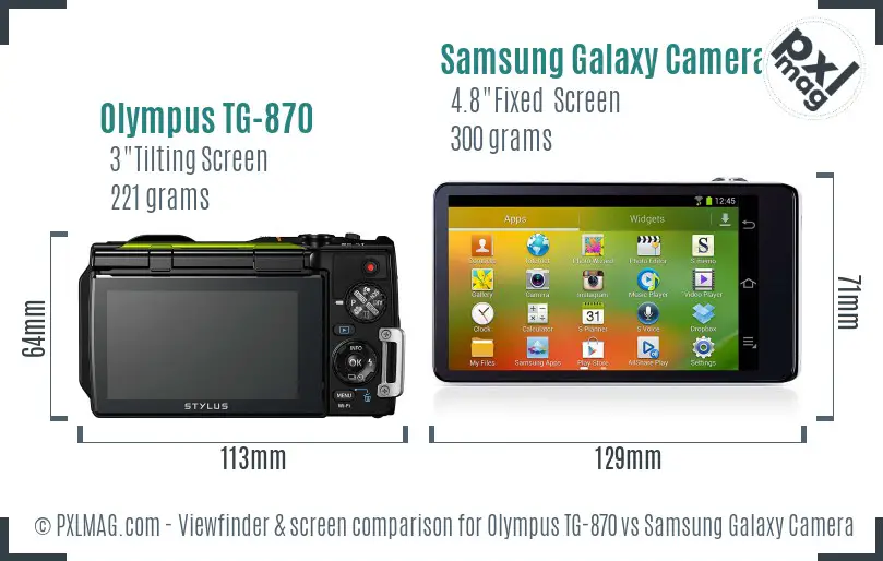 Olympus TG-870 vs Samsung Galaxy Camera Screen and Viewfinder comparison