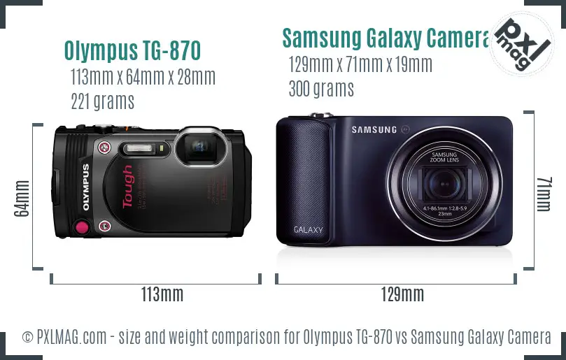 Olympus TG-870 vs Samsung Galaxy Camera size comparison