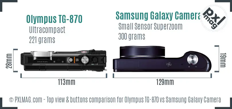 Olympus TG-870 vs Samsung Galaxy Camera top view buttons comparison