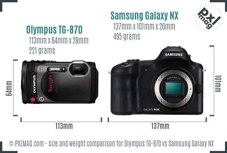 Olympus TG-870 vs Samsung Galaxy NX size comparison