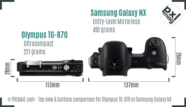 Olympus TG-870 vs Samsung Galaxy NX top view buttons comparison