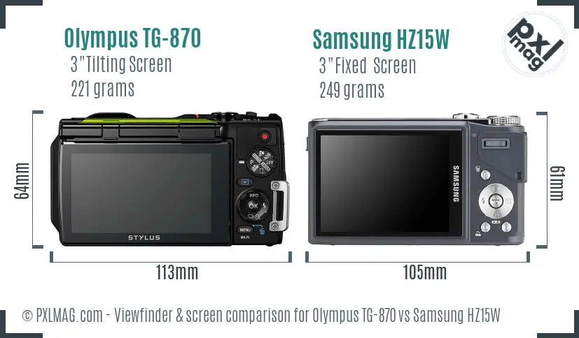 Olympus TG-870 vs Samsung HZ15W Screen and Viewfinder comparison