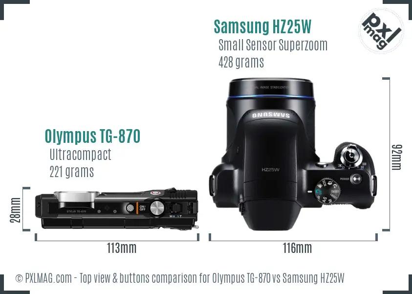 Olympus TG-870 vs Samsung HZ25W top view buttons comparison