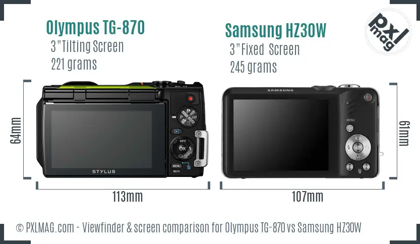 Olympus TG-870 vs Samsung HZ30W Screen and Viewfinder comparison