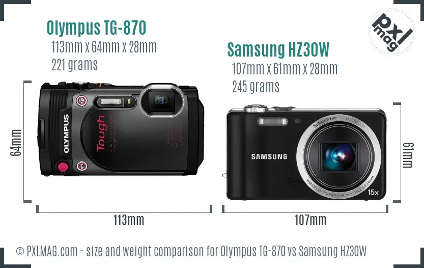 Olympus TG-870 vs Samsung HZ30W size comparison