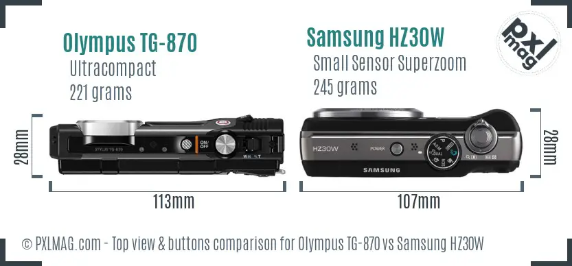 Olympus TG-870 vs Samsung HZ30W top view buttons comparison