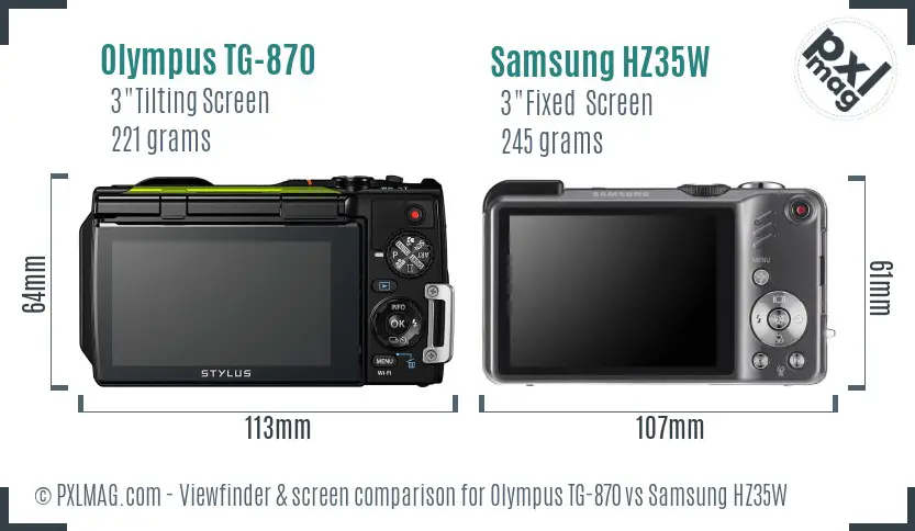 Olympus TG-870 vs Samsung HZ35W Screen and Viewfinder comparison