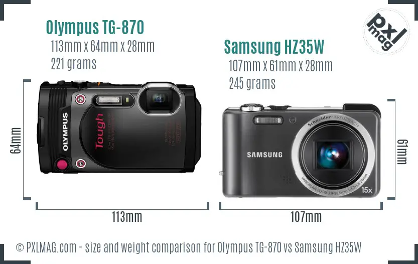 Olympus TG-870 vs Samsung HZ35W size comparison