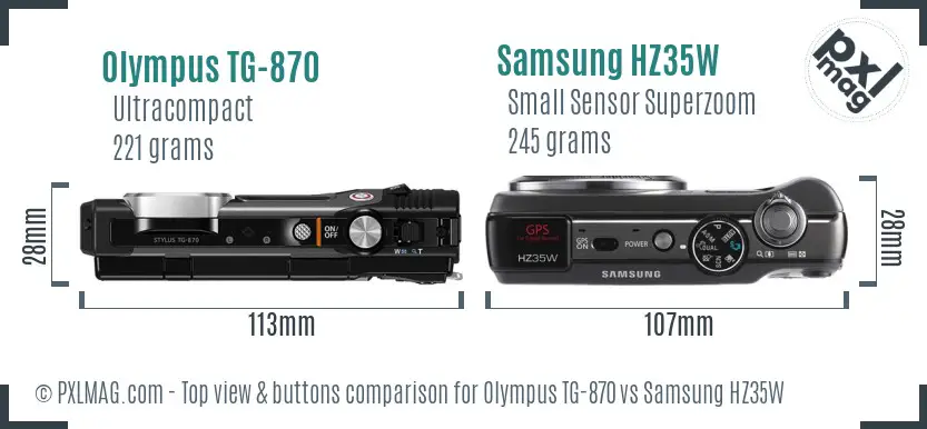 Olympus TG-870 vs Samsung HZ35W top view buttons comparison