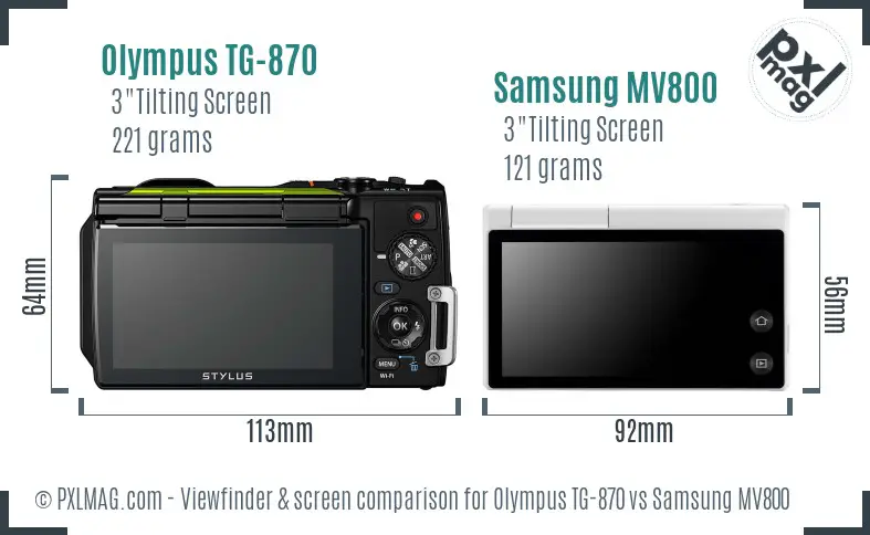 Olympus TG-870 vs Samsung MV800 Screen and Viewfinder comparison