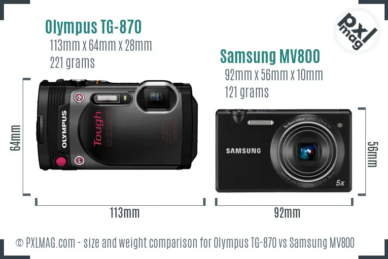 Olympus TG-870 vs Samsung MV800 size comparison