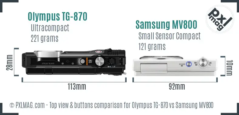 Olympus TG-870 vs Samsung MV800 top view buttons comparison