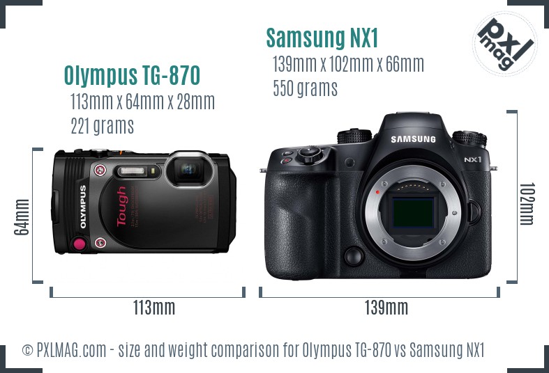 Olympus TG-870 vs Samsung NX1 size comparison