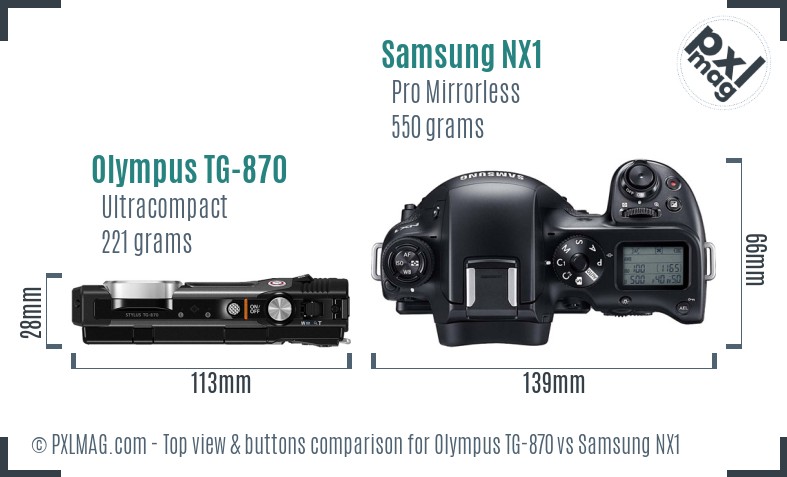 Olympus TG-870 vs Samsung NX1 top view buttons comparison