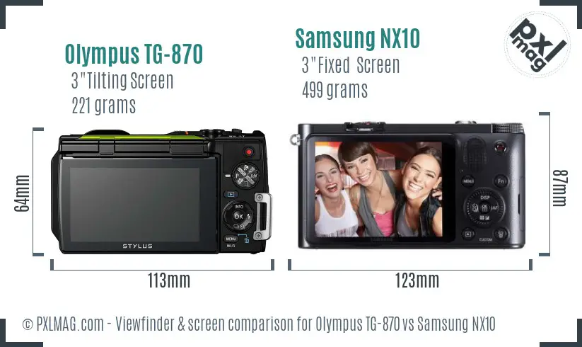 Olympus TG-870 vs Samsung NX10 Screen and Viewfinder comparison