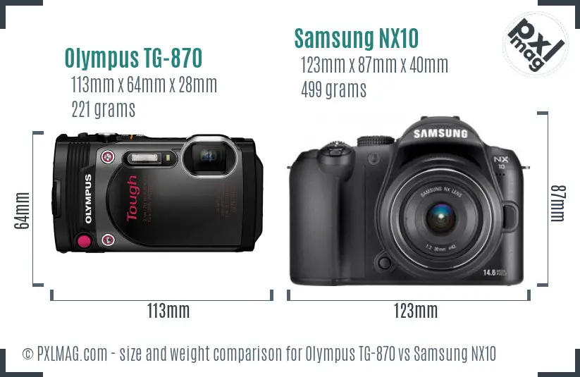 Olympus TG-870 vs Samsung NX10 size comparison