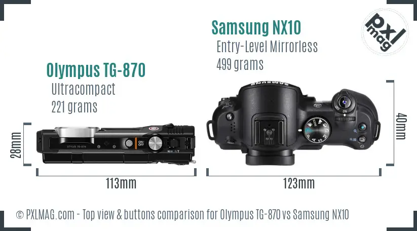 Olympus TG-870 vs Samsung NX10 top view buttons comparison