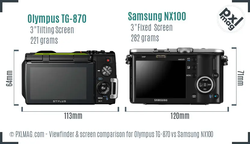 Olympus TG-870 vs Samsung NX100 Screen and Viewfinder comparison Olympus TG-870 vs Samsung NX100 Screen and Viewfinder comparison