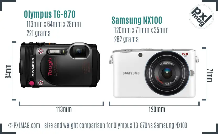 Olympus TG-870 vs Samsung NX100 size comparison Olympus TG-870 vs Samsung NX100 size comparison