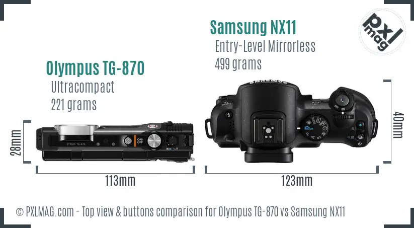 Olympus TG-870 vs Samsung NX11 top view buttons comparison