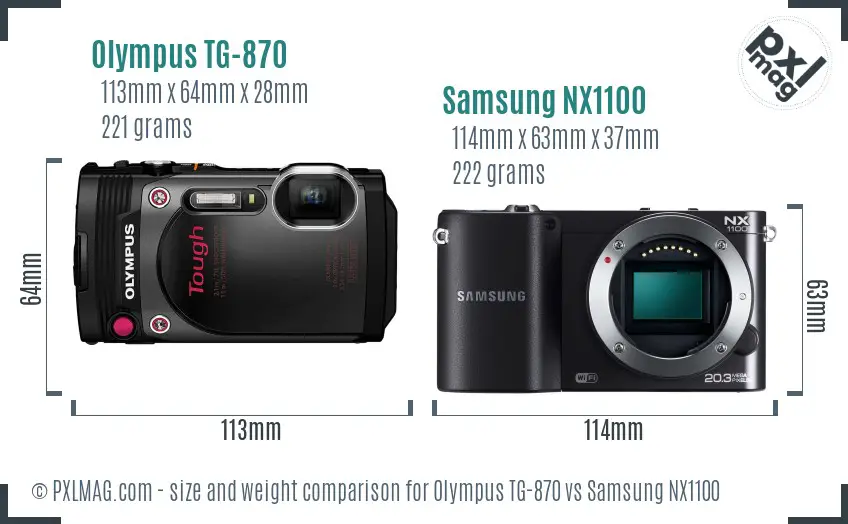 Olympus TG-870 vs Samsung NX1100 size comparison Olympus TG-870 vs Samsung NX1100 size comparison