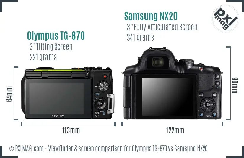 Olympus TG-870 vs Samsung NX20 Screen and Viewfinder comparison