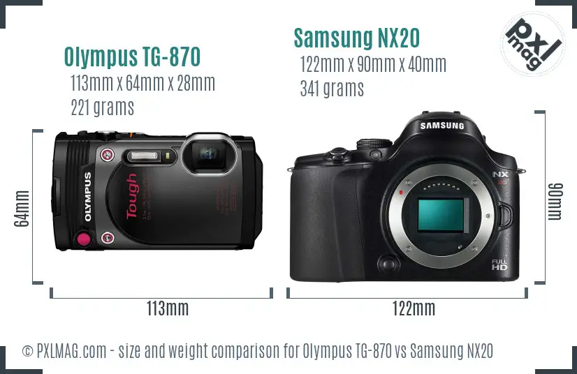 Olympus TG-870 vs Samsung NX20 size comparison