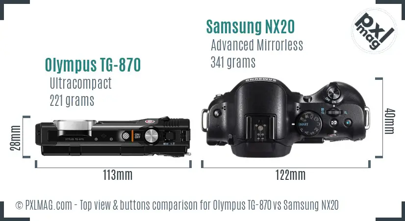 Olympus TG-870 vs Samsung NX20 top view buttons comparison