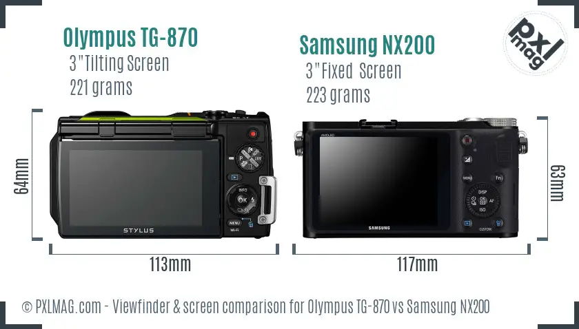 Olympus TG-870 vs Samsung NX200 Screen and Viewfinder comparison