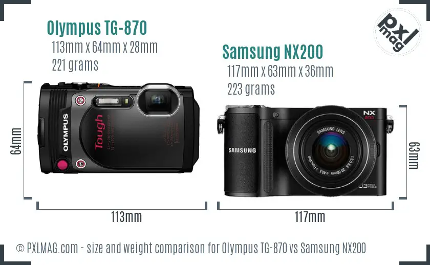 Olympus TG-870 vs Samsung NX200 size comparison