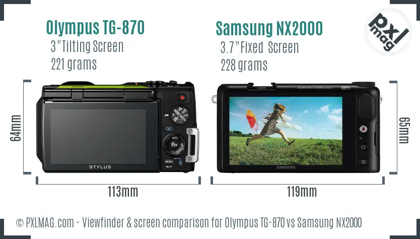 Olympus TG-870 vs Samsung NX2000 Screen and Viewfinder comparison